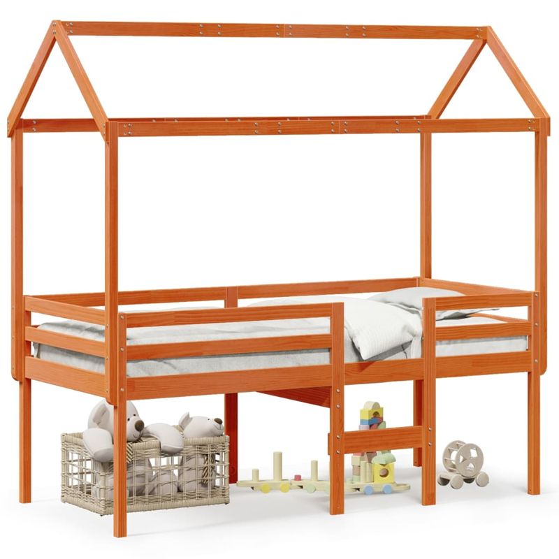 Casa si Gradina - Mobilier - Paturi si accesorii - Paturi - Pat inalt de dormitor, maro ceruit, 90x200cm, lemn masiv de pin - Infinity.ro