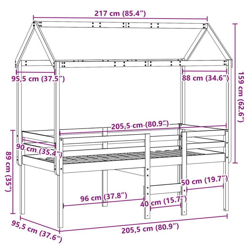 Casa si Gradina - Mobilier - Paturi si accesorii - Paturi - Pat inalt de dormitor, maro ceruit, 90x200cm, lemn masiv de pin - Infinity.ro