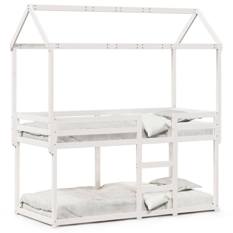 Casa si Gradina - Mobilier - Paturi si accesorii - Paturi - Pat supraetajat cu acoperis, alb, 80x200 cm, lemn masiv de pin - Infinity.ro