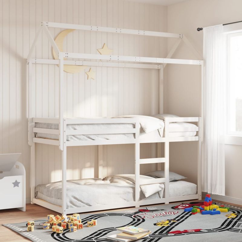 Casa si Gradina - Mobilier - Paturi si accesorii - Paturi - Pat supraetajat cu acoperis, alb, 80x200 cm, lemn masiv de pin - Infinity.ro