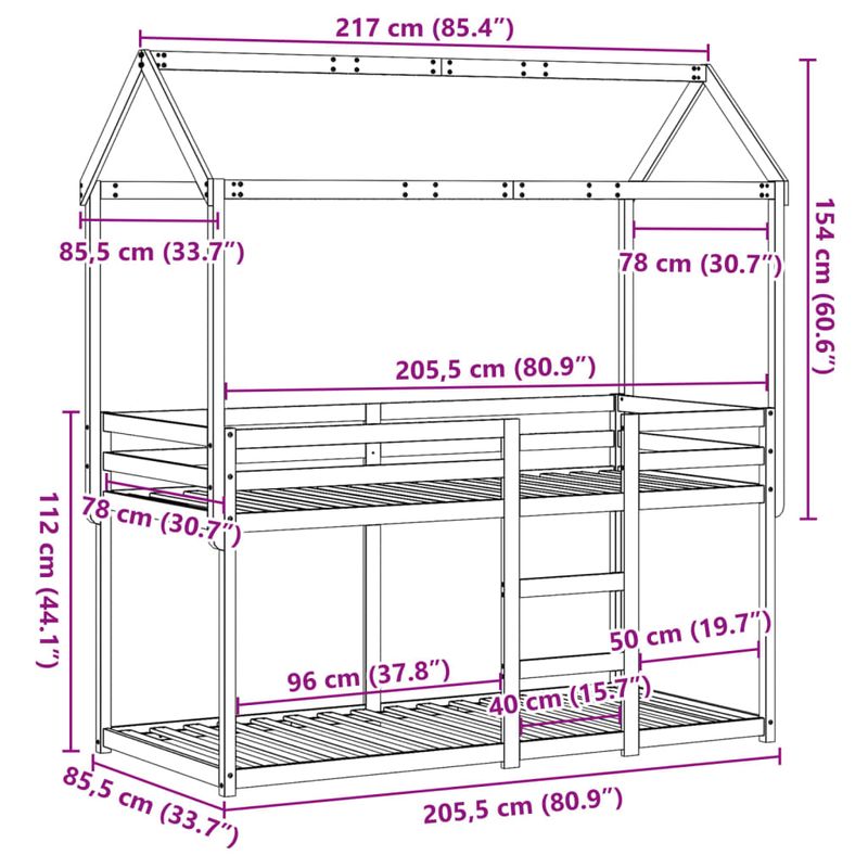 Casa si Gradina - Mobilier - Paturi si accesorii - Paturi - Pat supraetajat cu acoperis, alb, 80x200 cm, lemn masiv de pin - Infinity.ro