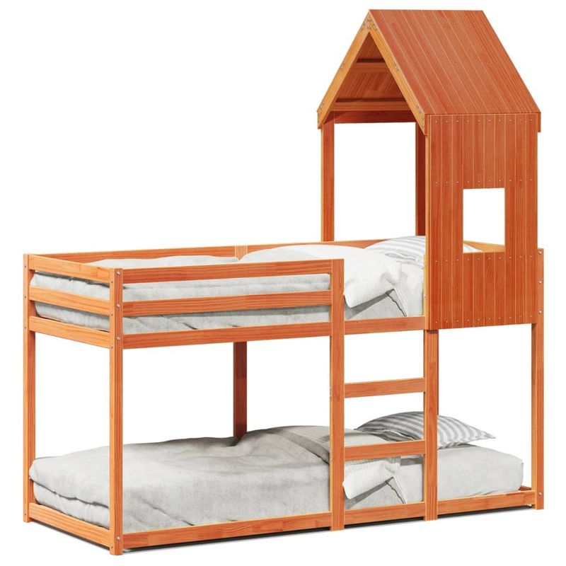 Casa si Gradina - Mobilier - Paturi si accesorii - Paturi - Pat supraetajat cu acoperis maro ceruit 80x200cm lemn masiv pin - Infinity.ro