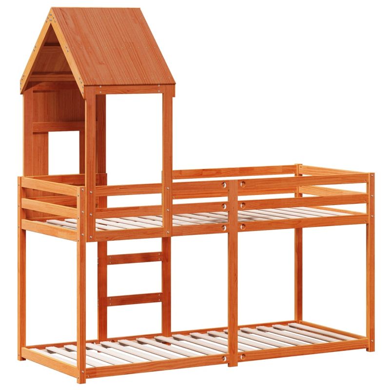 Casa si Gradina - Mobilier - Paturi si accesorii - Paturi - Pat supraetajat cu acoperis maro ceruit 80x200cm lemn masiv pin - Infinity.ro