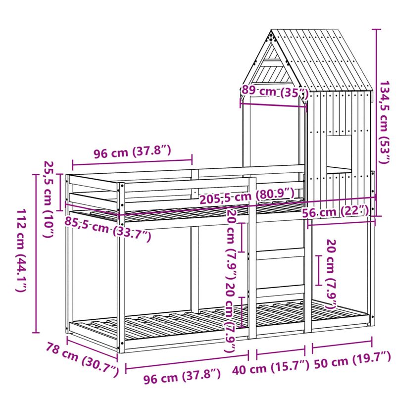 Casa si Gradina - Mobilier - Paturi si accesorii - Paturi - Pat supraetajat cu acoperis maro ceruit 80x200cm lemn masiv pin - Infinity.ro