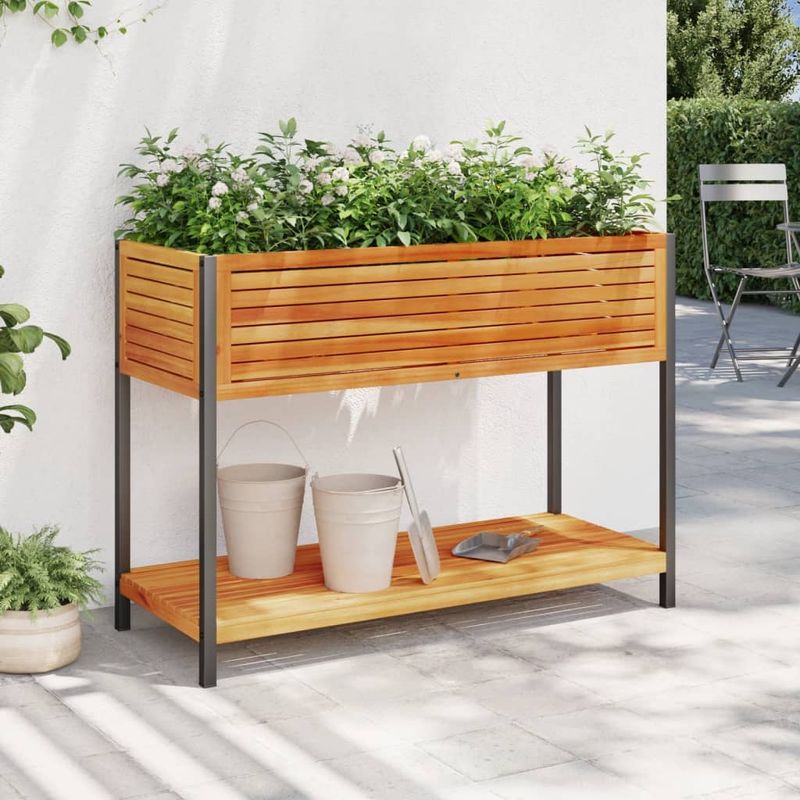 Casa si Gradina - Gradinarit si plante - Plante si ghivece - Ghivece si suporturi - Jardiniera gradina cu raft 110x45x80cm lemn masiv acacia/otel - Infinity.ro