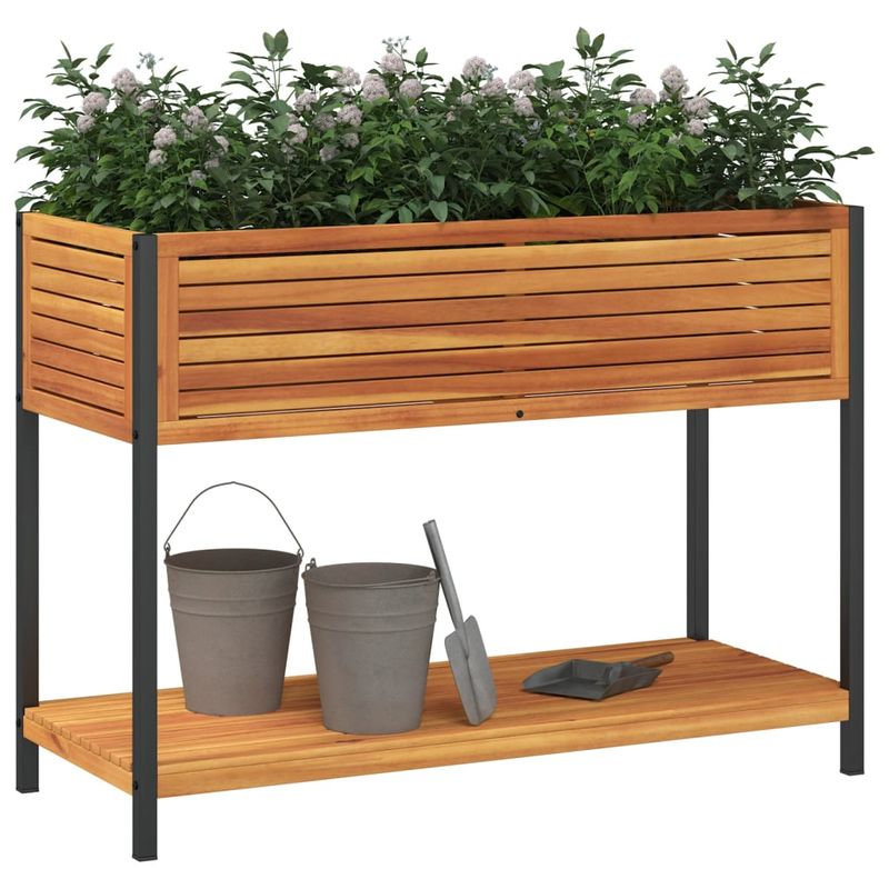 Casa si Gradina - Gradinarit si plante - Plante si ghivece - Ghivece si suporturi - Jardiniera gradina cu raft 110x45x80cm lemn masiv acacia/otel - Infinity.ro