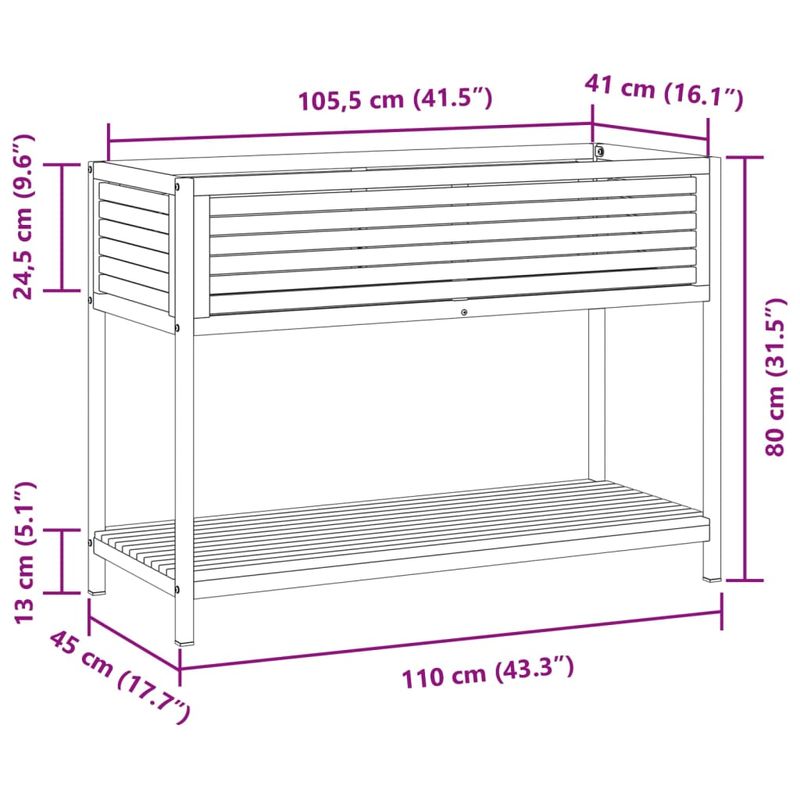 Casa si Gradina - Gradinarit si plante - Plante si ghivece - Ghivece si suporturi - Jardiniera gradina cu raft 110x45x80cm lemn masiv acacia/otel - Infinity.ro