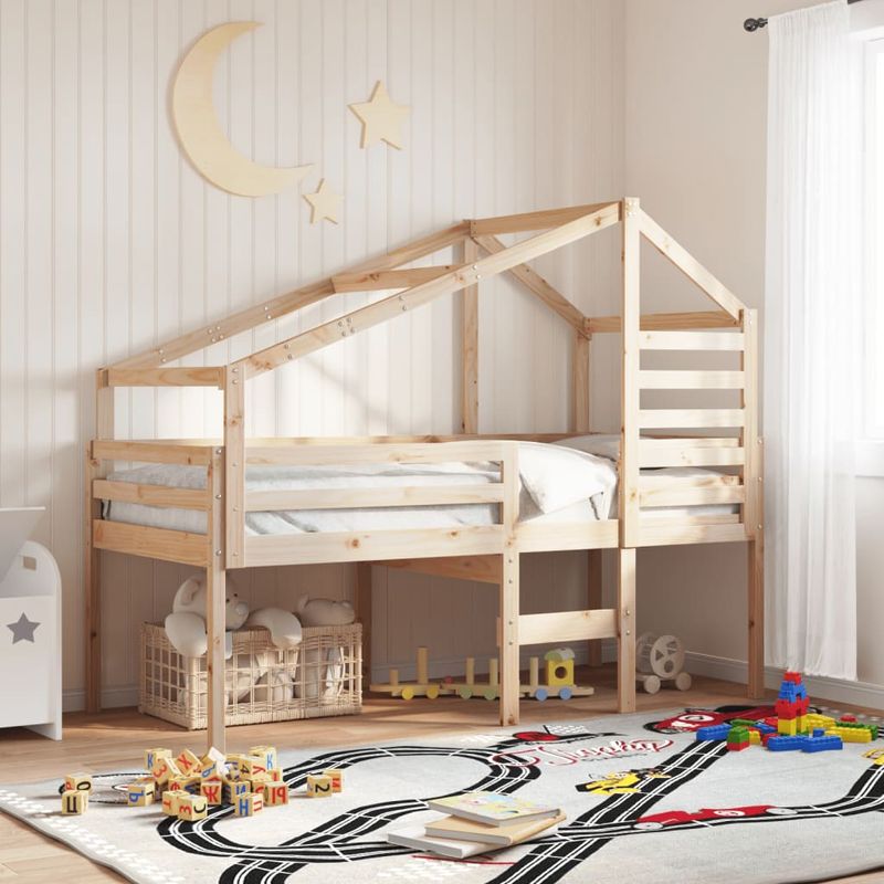Casa si Gradina - Mobilier - Paturi si accesorii - Paturi - Pat inalt cu acoperis, 90x200 cm, lemn masiv de pin - Infinity.ro