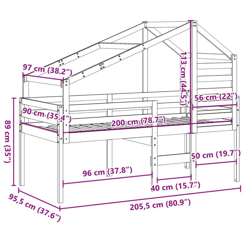 Casa si Gradina - Mobilier - Paturi si accesorii - Paturi - Pat inalt cu acoperis, 90x200 cm, lemn masiv de pin - Infinity.ro