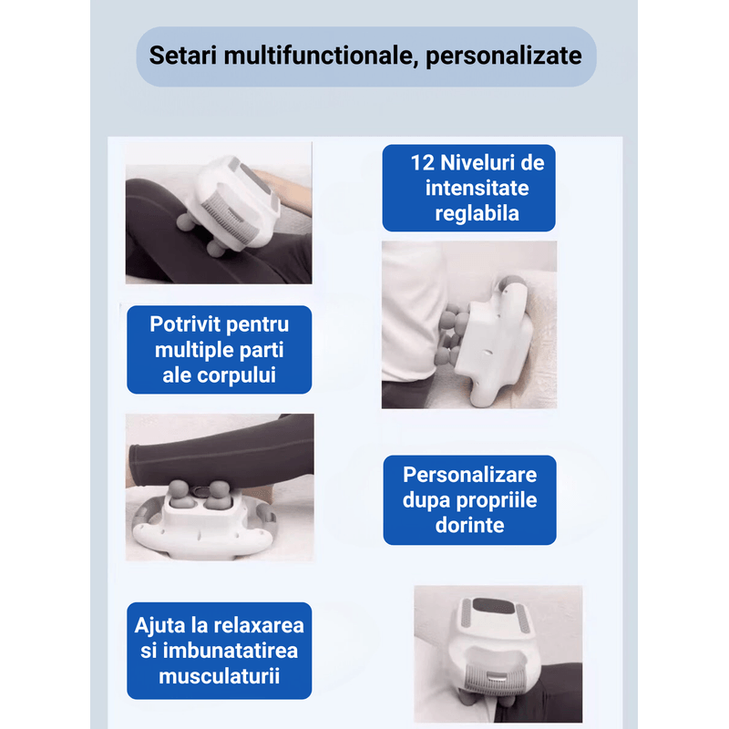 Ingrijire personala si Cosmetice - Sanatate si wellness - Articole wellness - Aparate si dispozitive de masaj - Aparat electric de masaj cu vibratii, tip pistol cu percutie, 4 moduri, 12 trepte, 3200 RPM, lumina infrarosie - Infinity.ro