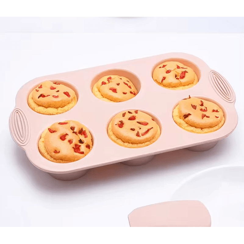 Casa si Gradina - Bucatarie si vesela - Vase pentru gatit - Tavi copt - Tava De Copt Briose Din Silicon cu 6 Forme Roz ABYZ®™ - Infinity.ro