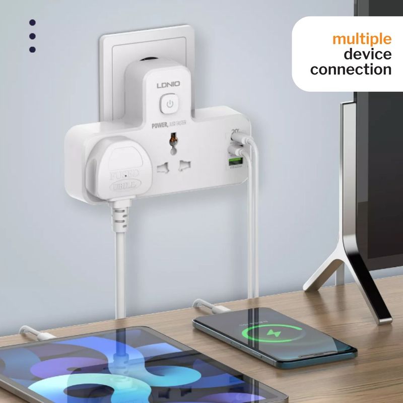 Casa si Gradina - Electrice - Prize - Priza inteligenta 3 in 1 (EU/US/UK) multifunctionala - LDNIO, 2500W, lampa veghe ajustabila, 2x USB, 1x USB-C, Alba - Infinity.ro