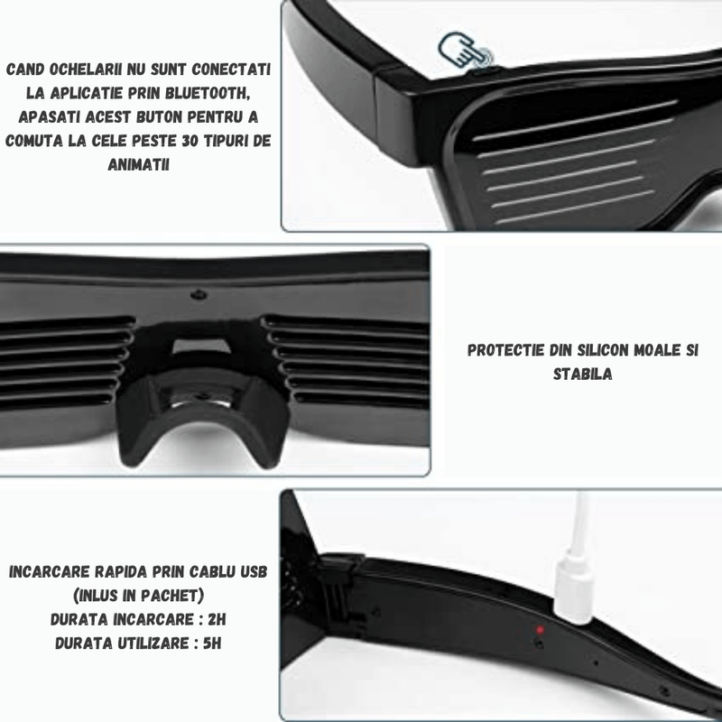 Laptop, Telefoane si Tablete - Wearables si gadgeturi - Gadgeturi - Accesorii SMART - Ochelari LED pentru petreceri - Ochelari LED Bluetooth pentru festivaluri LED ALB - Infinity.ro