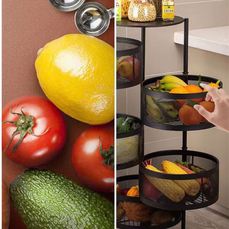 Casa si Gradina - Bucatarie si vesela - Organizare si depozitare bucatarie - Cutii alimentare - Organizator de bucatarie mobil cu cinci cosuri rotative pentru fructe si legume - Infinity.ro