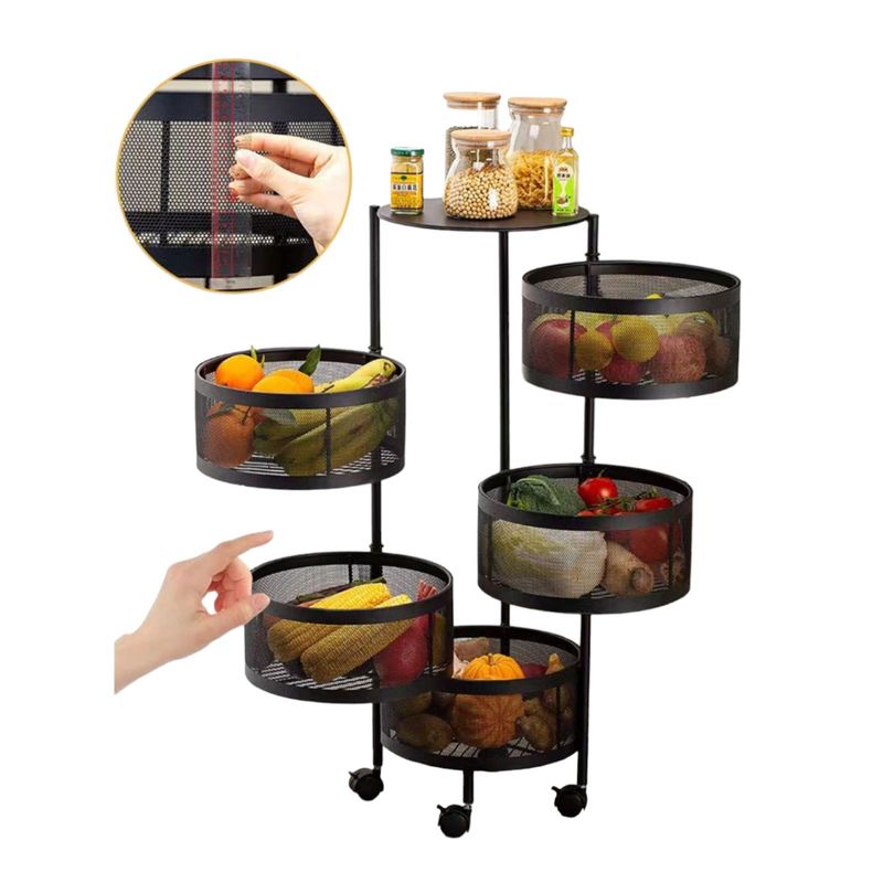 Casa si Gradina - Bucatarie si vesela - Organizare si depozitare bucatarie - Cutii alimentare - Organizator de bucatarie mobil cu cinci cosuri rotative pentru fructe si legume - Infinity.ro