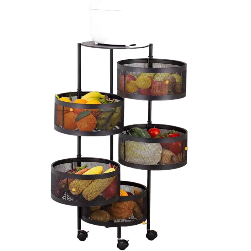 Casa si Gradina - Bucatarie si vesela - Organizare si depozitare bucatarie - Cutii alimentare - Organizator de bucatarie mobil cu cinci cosuri rotative pentru fructe si legume - Infinity.ro