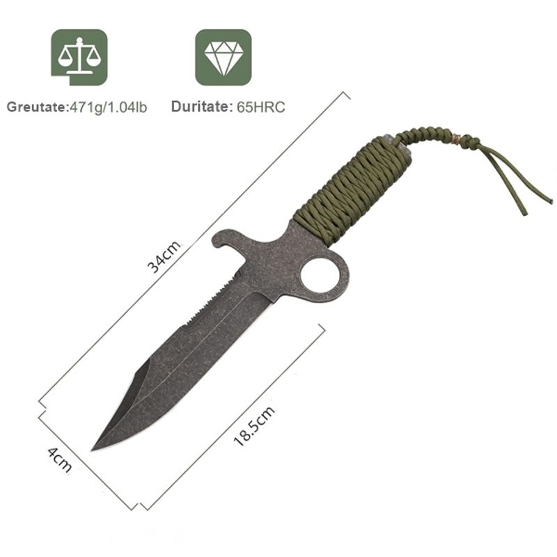 Sport si Outdoor - Camping - Cutite, bricege si accesorii - Cutite si bricege - Cutit de vanatoare Full Tang, IdeallStore®, kaki, 34 cm - Infinity.ro