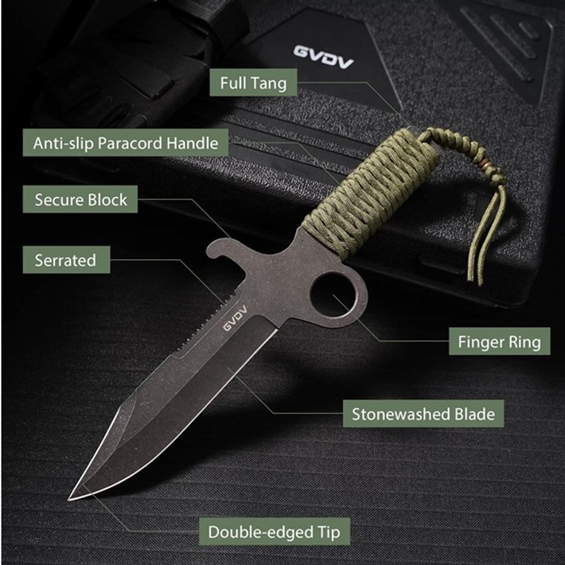 Sport si Outdoor - Camping - Cutite, bricege si accesorii - Cutite si bricege - Cutit de vanatoare Full Tang, IdeallStore®, kaki, 34 cm - Infinity.ro