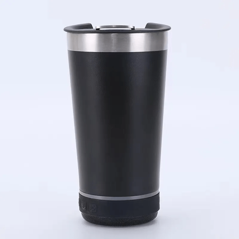 Casa si Gradina - Bucatarie si vesela - Accesorii bar - Termosuri si Cani termos - Cana tip termos cu boxa bluetooth, capacitate 500ml, capac cu deschizator sticle, incarcare USB, lumina led , negru ABYZ - Infinity.ro