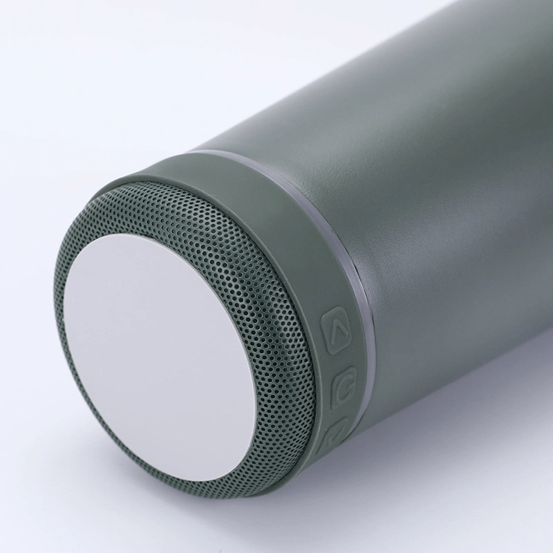 Casa si Gradina - Bucatarie si vesela - Accesorii bar - Termosuri si Cani termos - Cana tip termos cu boxa bluetooth, capacitate 500ml, capac cu deschizator sticle, incarcare USB, lumina led , negru ABYZ - Infinity.ro
