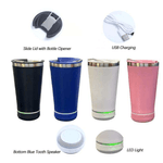 Casa si Gradina - Bucatarie si vesela - Accesorii bar - Termosuri si Cani termos - Cana tip termos cu boxa bluetooth, capacitate 500ml, capac cu deschizator sticle, incarcare USB, lumina led , negru ABYZ - Infinity.ro