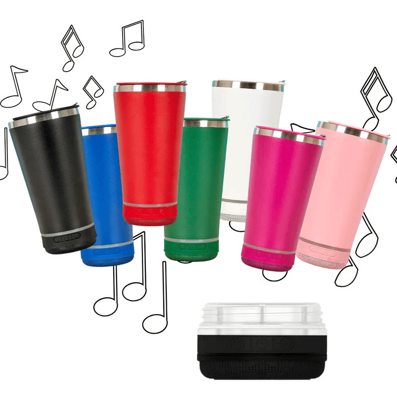 Casa si Gradina - Bucatarie si vesela - Accesorii bar - Termosuri si Cani termos - Cana tip termos cu boxa bluetooth, capacitate 500ml, capac cu deschizator sticle, incarcare USB, lumina led , negru ABYZ - Infinity.ro