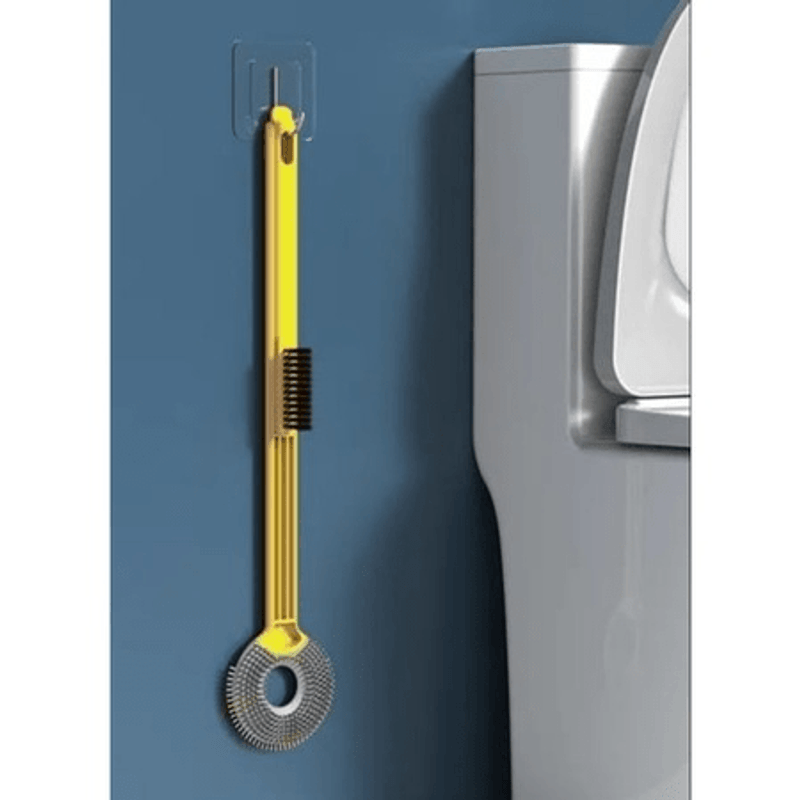 Casa si Gradina - Sanitare - Obiecte sanitare - Accesorii vase de toaleta - Perie din silicon rotunda de WC cu suport si prindere perete cu cap flexibil Galben Gri - Infinity.ro