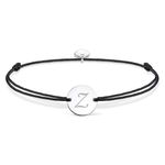 Fashion, accesorii si bijuterii - Femei - Bijuterii femei - Bratari femei - Bratara ajustabila, cu banut rotund si inima, argintiu, gravat litera Z, snur negru - Infinity.ro