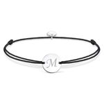 Fashion, accesorii si bijuterii - Femei - Bijuterii femei - Bratari femei - Bratara ajustabila, cu banut rotund si inima, argintiu, gravat litera M, snur negru - Infinity.ro