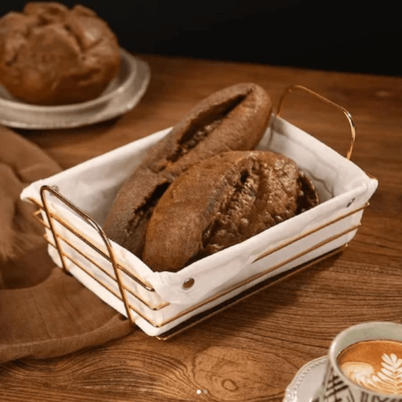 Casa si Gradina - Bucatarie si vesela - Ustensile bucatarie - Cosuri servire - Cos paine, metalic, dreptunghiular cu husa detasabila textila, 26X19x8cm, auriu ABYZ®™ - Infinity.ro