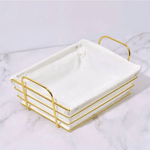 Casa si Gradina - Bucatarie si vesela - Ustensile bucatarie - Cosuri servire - Cos paine, metalic, dreptunghiular cu husa detasabila textila, 26X19x8cm, auriu ABYZ®™ - Infinity.ro