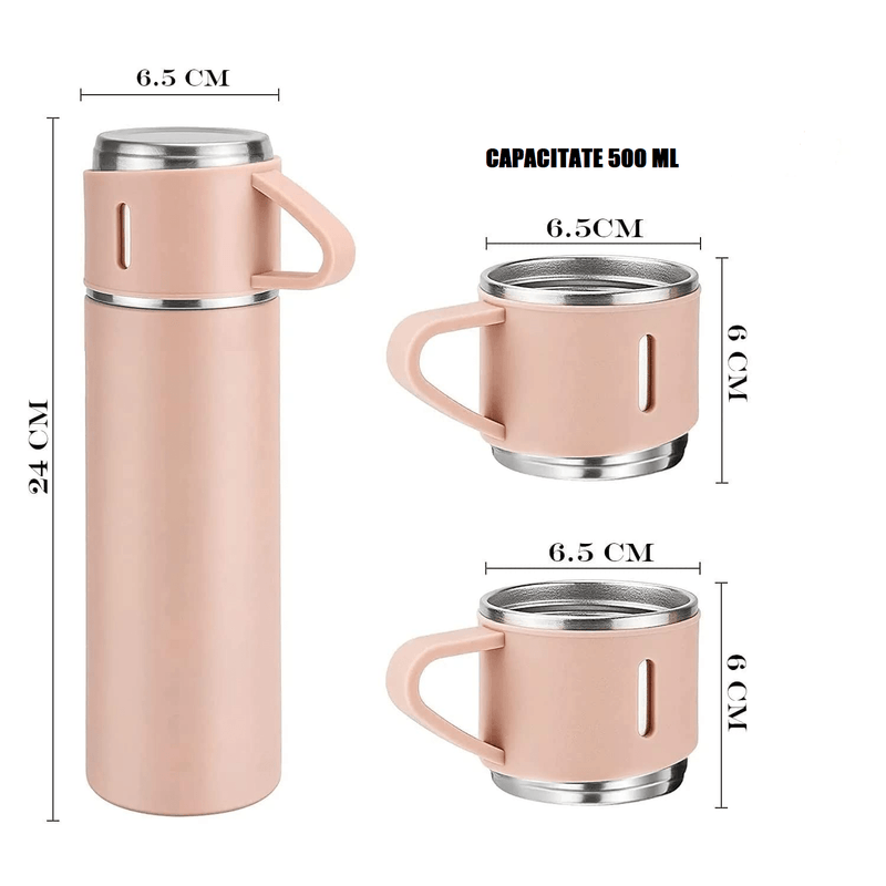 Casa si Gradina - Bucatarie si vesela - Accesorii bar - Termosuri si Cani termos - Termos travel compus din 3 piese  culoare roz - Infinity.ro