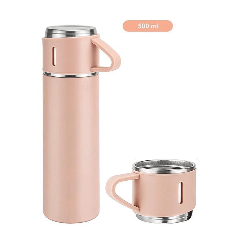Casa si Gradina - Bucatarie si vesela - Accesorii bar - Termosuri si Cani termos - Termos travel compus din 3 piese  culoare roz - Infinity.ro
