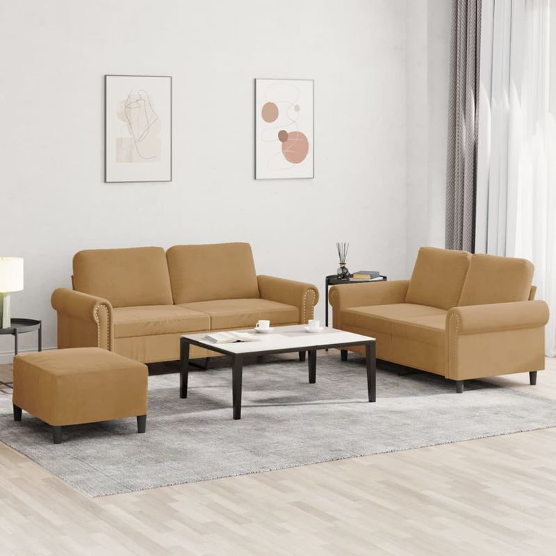 Casa si Gradina - Mobilier - Seturi de mobilier - Seturi living - Set de canapele cu perne, 3 piese, maro, catifea - Infinity.ro