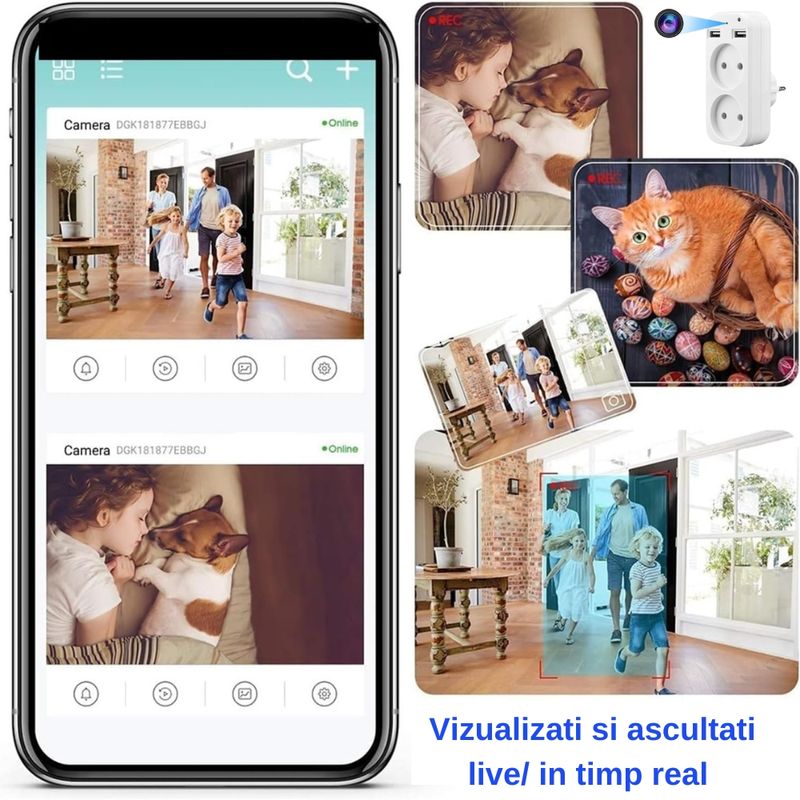 Laptop, Telefoane si Tablete - Wearables si gadgeturi - Gadgeturi - Dispozitive spionaj - Mini Camera Spion in Priza Adaptor dublu, Exaltus®, Wi-Fi, 4K, Full HD, tehnologie super rezolution, Microfon integrat - Infinity.ro