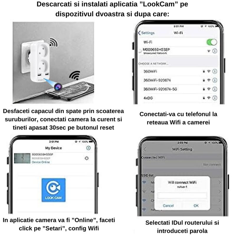 Laptop, Telefoane si Tablete - Wearables si gadgeturi - Gadgeturi - Dispozitive spionaj - Mini Camera Spion in Priza Adaptor dublu, Exaltus®, Wi-Fi, 4K, Full HD, tehnologie super rezolution, Microfon integrat - Infinity.ro