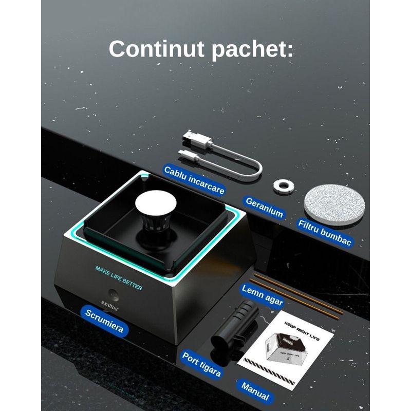 Casa si Gradina - Decoratiuni - Obiecte decorative - Scrumiere - Scrumiera electrica moderna cu aspiratie fum directa, Exaltus®, Solutia eficienta pentru eliminarea mirosului neplacut - Infinity.ro