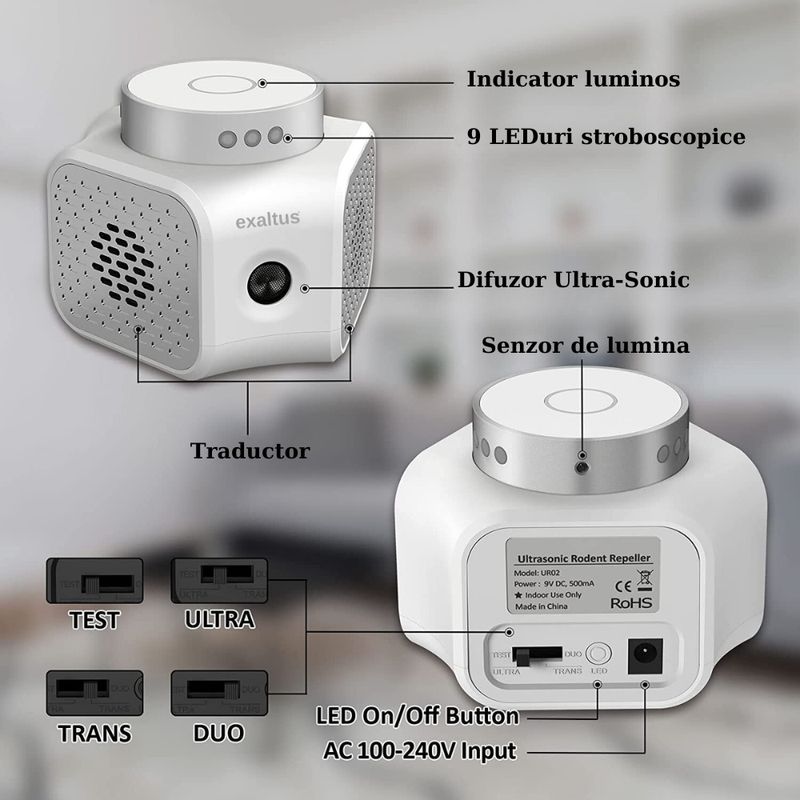 Casa si Gradina - Gradinarit si plante - Intretinere gradina - Articole daunatori gradina - Aparat impotriva rozatoarelor, Exaltus®, Anti soareci, sobolani, Tehnologie duala cu ultrasunete, acoperire 120m2 - Infinity.ro