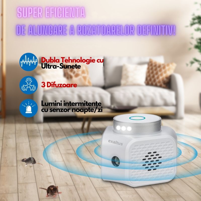 Casa si Gradina - Gradinarit si plante - Intretinere gradina - Articole daunatori gradina - Aparat impotriva rozatoarelor, Exaltus®, Anti soareci, sobolani, Tehnologie duala cu ultrasunete, acoperire 120m2 - Infinity.ro