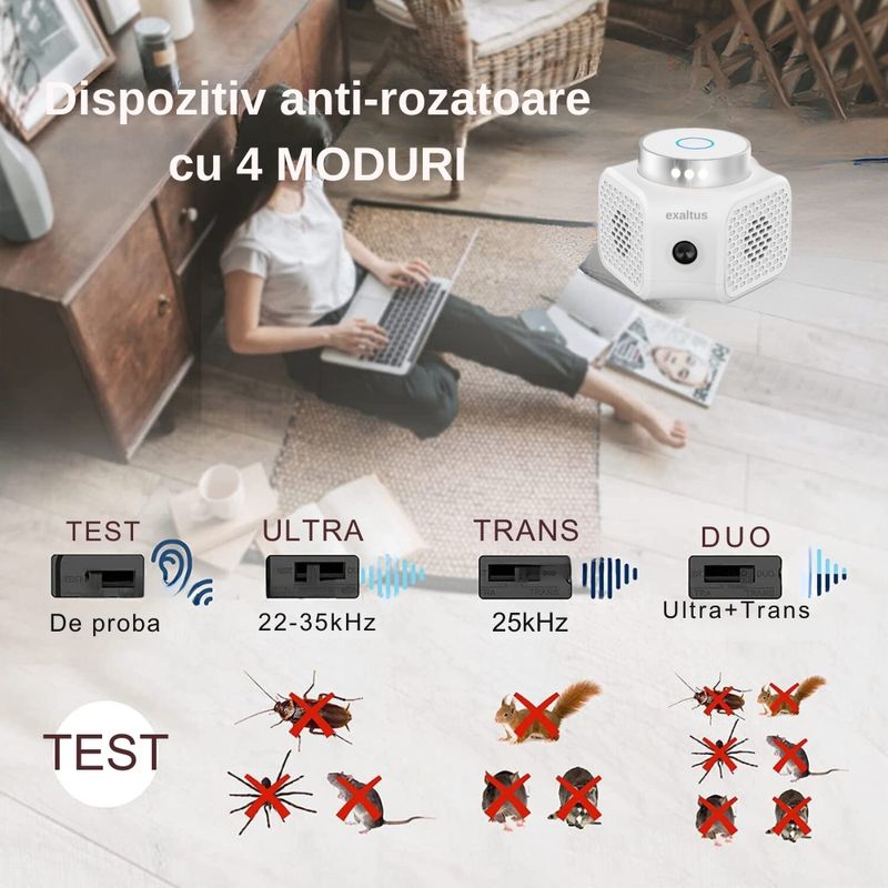 Casa si Gradina - Gradinarit si plante - Intretinere gradina - Articole daunatori gradina - Aparat impotriva rozatoarelor, Exaltus®, Anti soareci, sobolani, Tehnologie duala cu ultrasunete, acoperire 120m2 - Infinity.ro