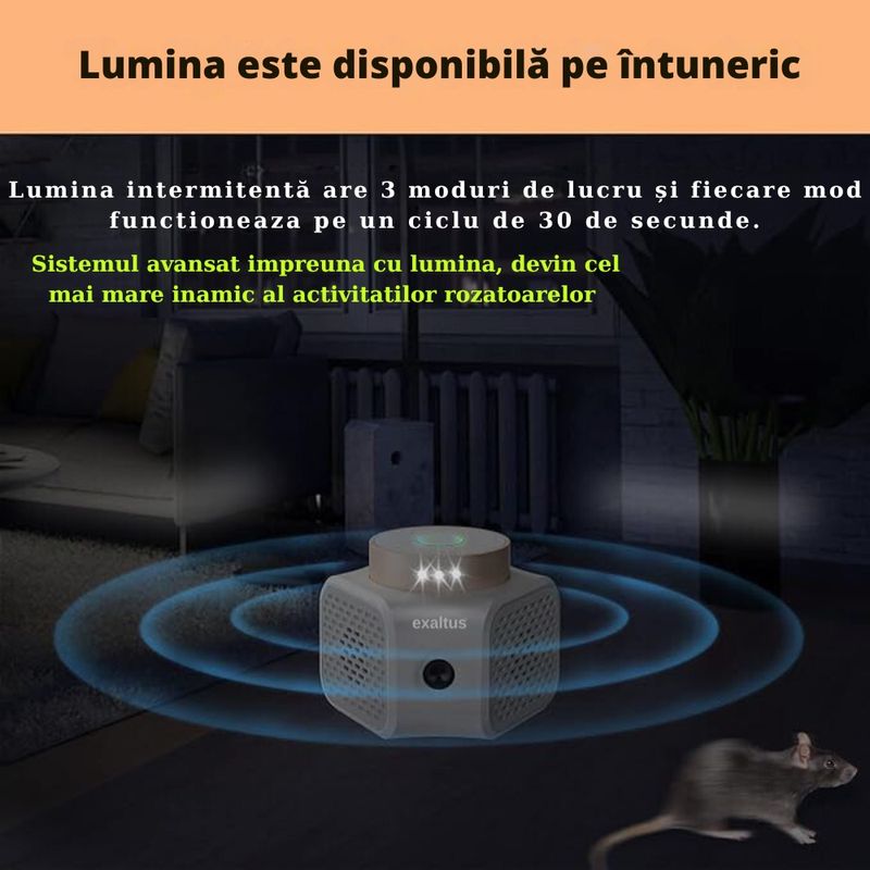 Casa si Gradina - Gradinarit si plante - Intretinere gradina - Articole daunatori gradina - Aparat impotriva rozatoarelor, Exaltus®, Anti soareci, sobolani, Tehnologie duala cu ultrasunete, acoperire 120m2 - Infinity.ro