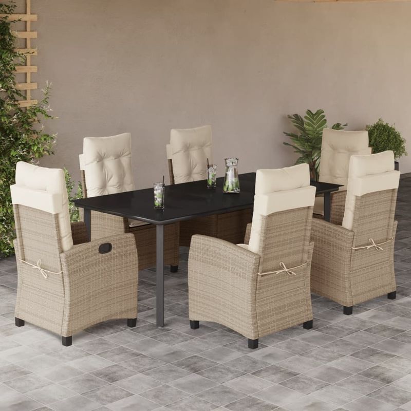 Casa si Gradina - Gradina si terasa - Mobilier exterior - Seturi mobila gradina - Set de masa pentru gradina, 7 piese, cu perne, bej, poliratan - Infinity.ro
