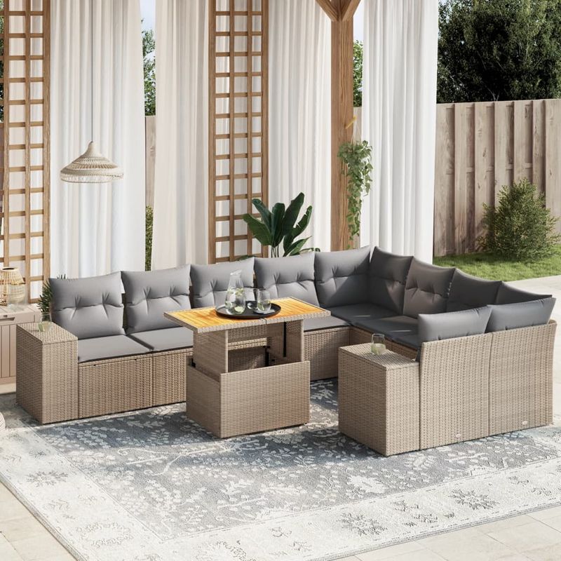 Casa si Gradina - Gradina si terasa - Mobilier exterior - Seturi mobila gradina - Set canapele de gradina cu perne, 10 piese, bej, poliratan - Infinity.ro
