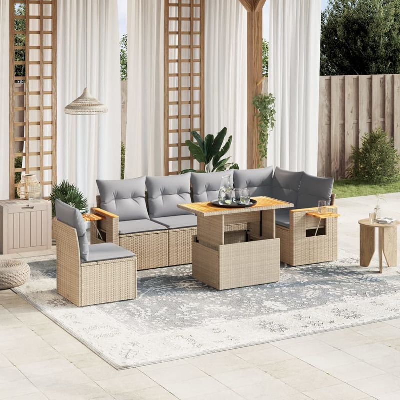 Casa si Gradina - Gradina si terasa - Mobilier exterior - Seturi mobila gradina - Set canapele de gradina, 7 piese, cu perne, bej, poliratan - Infinity.ro