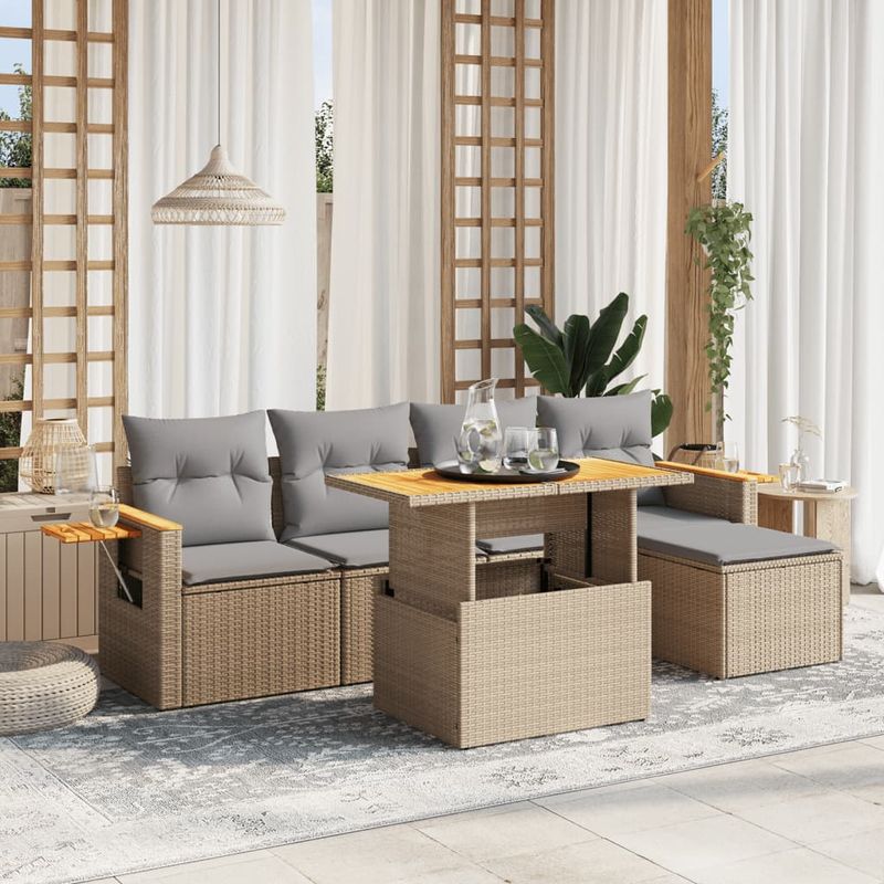 Casa si Gradina - Gradina si terasa - Mobilier exterior - Seturi mobila gradina - Set canapele de gradina cu perne, 6 piese, bej, poliratan - Infinity.ro