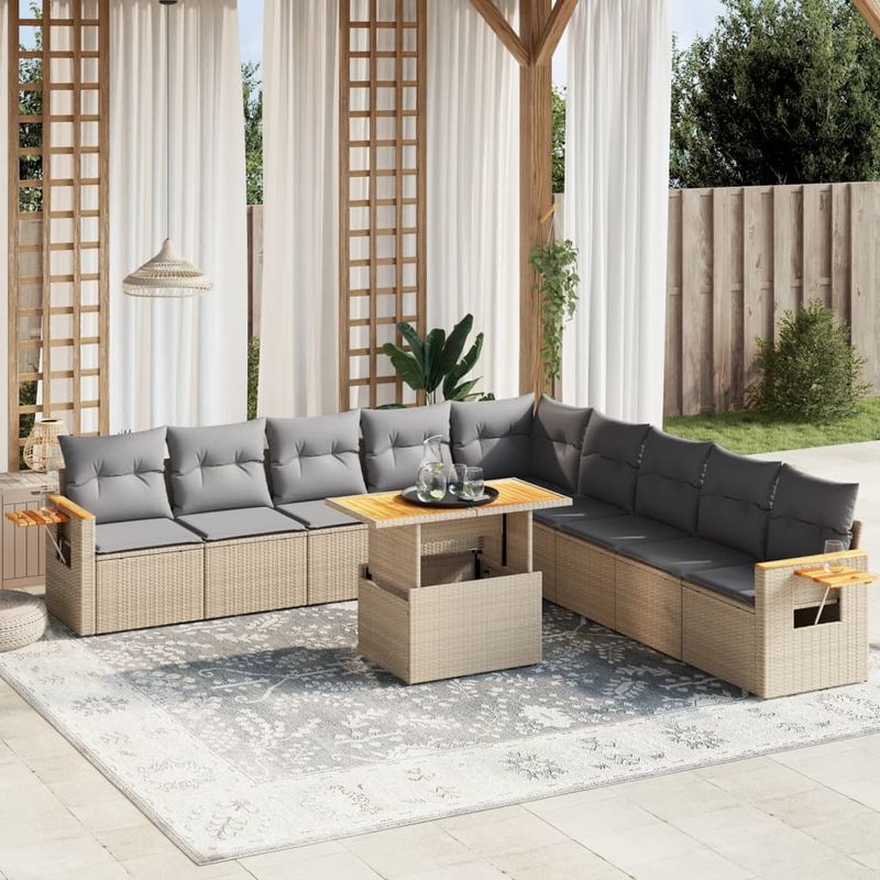Casa si Gradina - Gradina si terasa - Mobilier exterior - Seturi mobila gradina - Set canapele de gradina cu perne, 11 piese, bej, poliratan - Infinity.ro