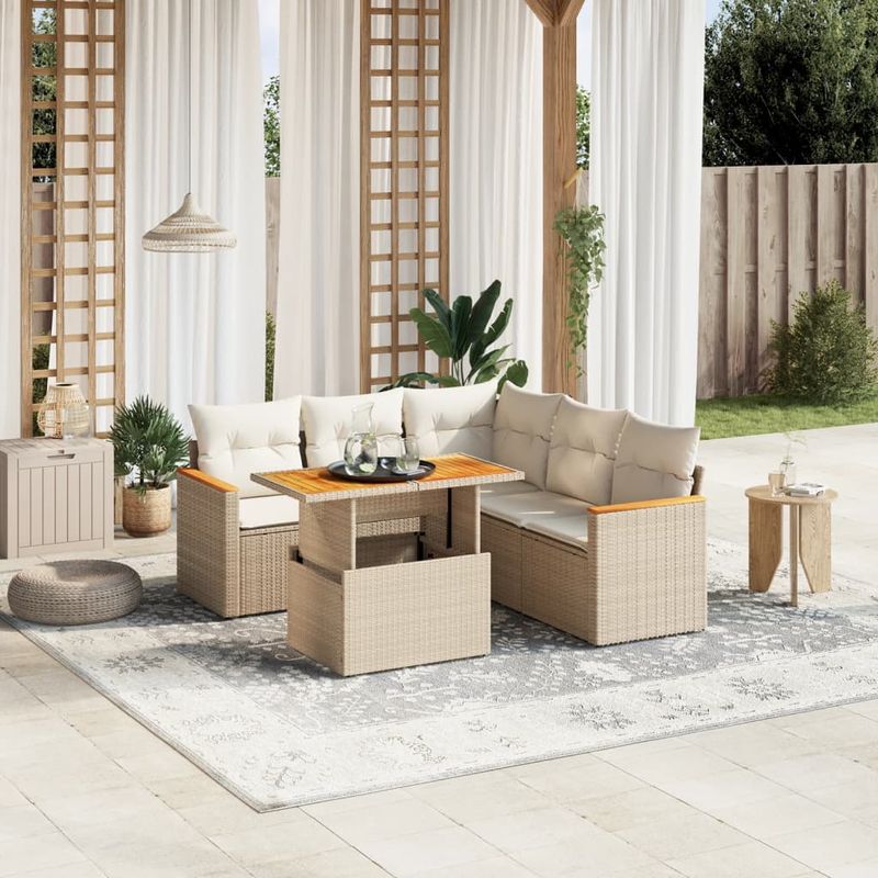 Casa si Gradina - Gradina si terasa - Mobilier exterior - Seturi mobila gradina - Set canapele de gradina cu perne, 6 piese, bej, poliratan - Infinity.ro