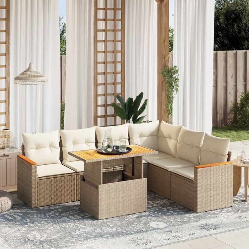 Casa si Gradina - Gradina si terasa - Mobilier exterior - Seturi mobila gradina - Set canapele de gradina, 7 piese, cu perne, bej, poliratan - Infinity.ro