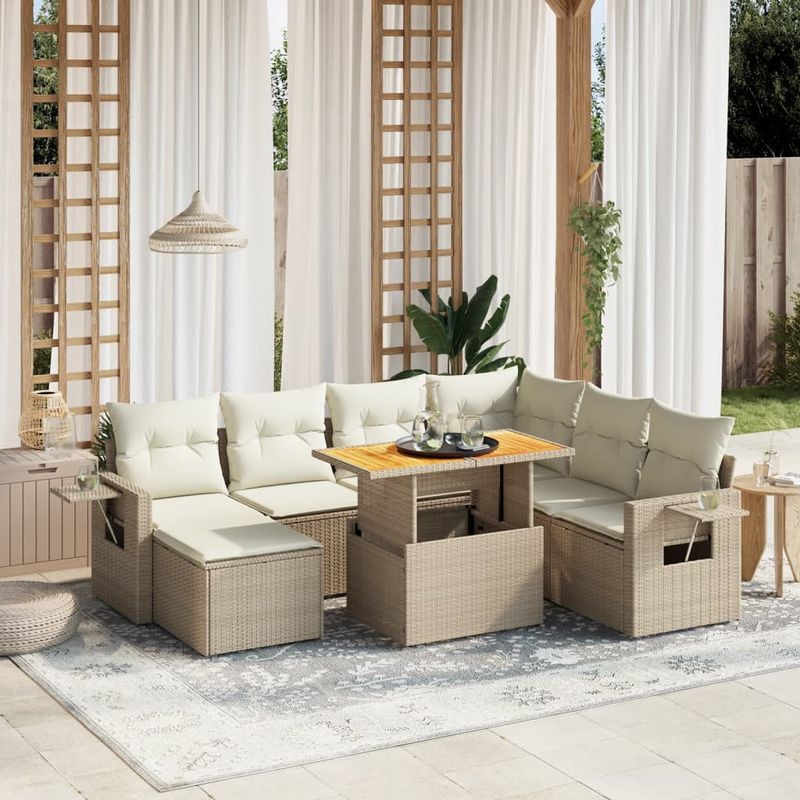 Casa si Gradina - Gradina si terasa - Mobilier exterior - Seturi mobila gradina - Set canapele de gradina, 8 piese, cu perne, bej, poliratan - Infinity.ro