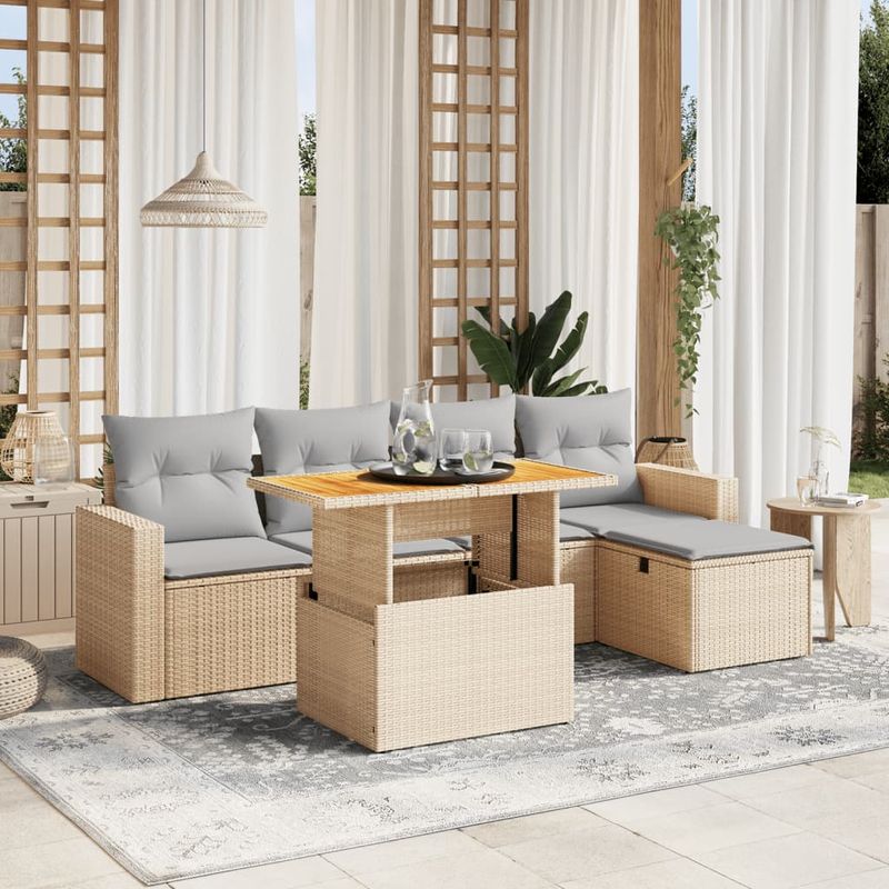 Casa si Gradina - Gradina si terasa - Mobilier exterior - Seturi mobila gradina - Set canapele de gradina cu perne, 6 piese, bej, poliratan - Infinity.ro